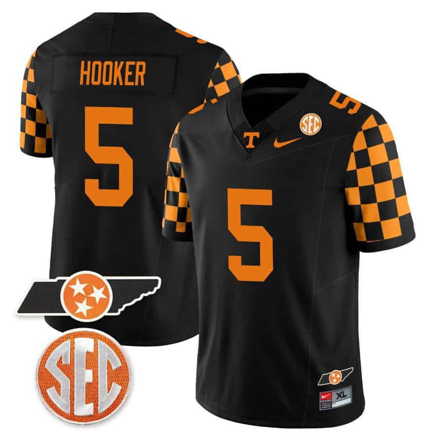 Men Tennessee Volunteers #5 Hooker Black 2024 Nike Checkerboard & Alternate NCAA Jersey style 1->ncaa teams->NCAA Jersey